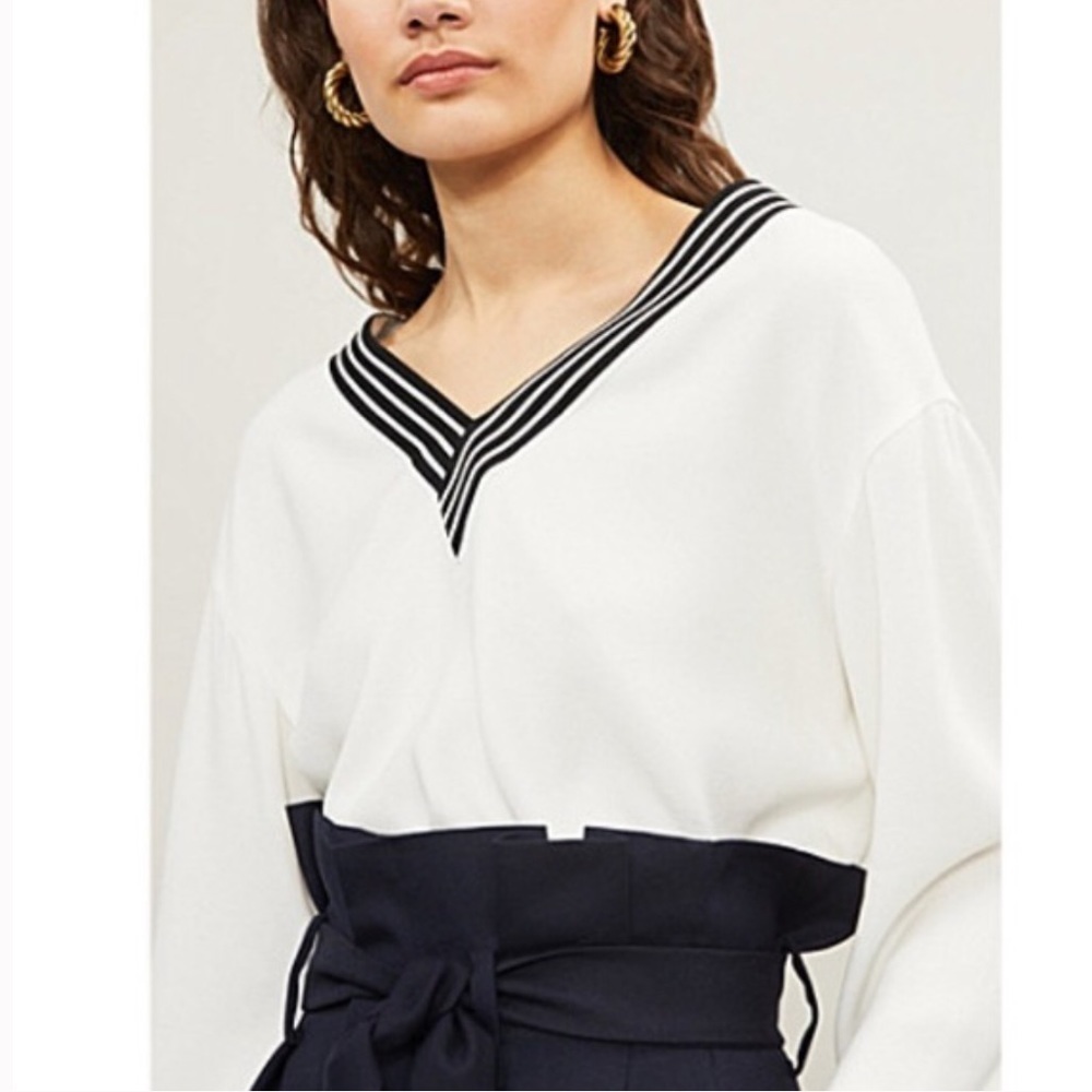 Maje Lorni Crepe V Neck Top In Ecru - Picture 2 of 14